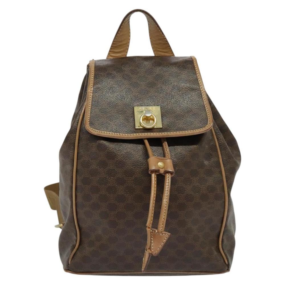 CELINE Macadam Canvas Backpack PVC Leather Brown Gold Auth hk2918 - Picture 13 of 16